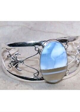 Owhyee Blue Opal Gemstone 925 Sterling Silver Handmade Adjustable Cuff Bracelet